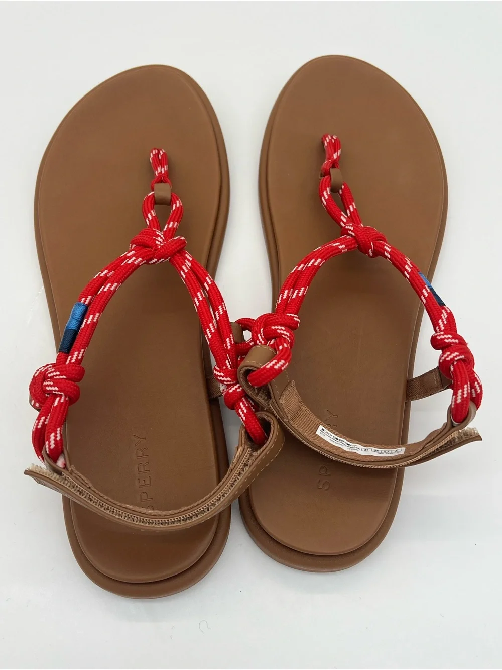 Sperry Isla t-bar Brown Sandal with Red Rope Details size 9
